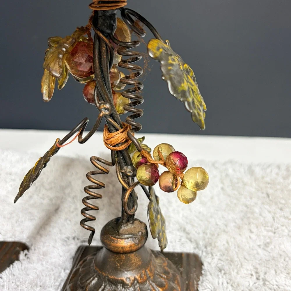 Vtg Tuscan Style Metal Grapevine Pillar‎ Candle Holders Set of 2 Bronze Finish